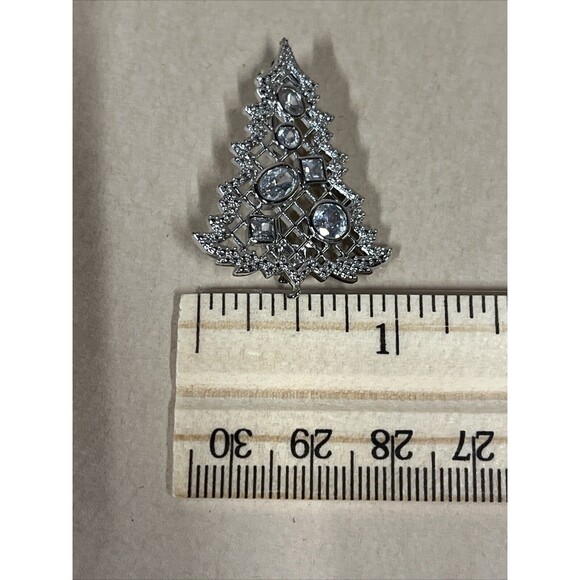 SILVER CUBIC ZIRCONIA?‎ Christmas Tree BROOCH PIN With Clear Stones VTG HTF - Picture 5 of 6